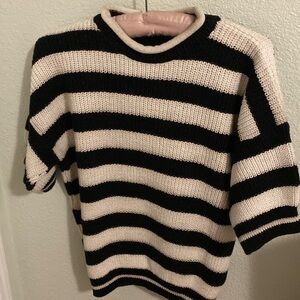 Black and white striped short sleeve sweater